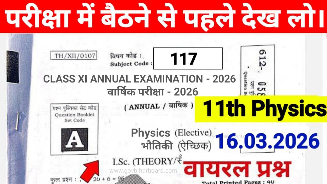 Bihar Board 11th Physics MCQ Question 2026