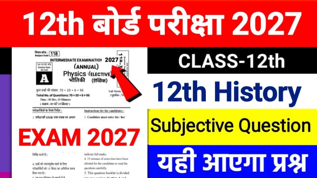 Bihar Board 12th History VVI Subject 2027